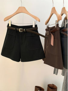 Quần Short Len Thường Ngày Cỡ Lớn Cho Nữ Mùa Xuân Thu Quần Ống Rộng Chữ a Màu Đen Quần Gót Cao