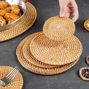 Rattan Weave Coaster Cup Mat Round Heat Insulation Placemat Coffee Tea Cup Mat Table Mat