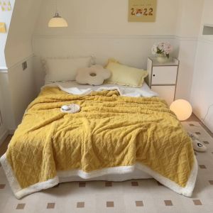 Double Layer Thicker Blanket Warm Wool Blanket Soft Skin-Friendly Blankets for Sofa Bed