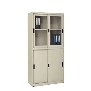 Jersey SC-6 Sliding Glass Door Cabinet Beige | 90x40x185cm Steel Space-Saving Office Storage Shelf