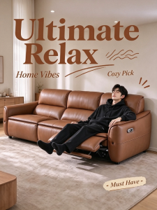 👍Recliner Cowhide Leather Sofa (FREE DELIVERY&INSTALL)Type C8715 Recliner Sofa Genuine Leather Sofa Equipped With USB
