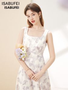 isabufei | Đầm In Hình Dài Tăng Chiều Cao Không Tay Elegance