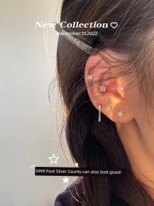 999 Sterling Silver Stud Earrings Female Earring Bone Nail Fancy Ear-Caring Ear Ear Bone Pin Star Zircon Pure Silver Small Earrings Earrings