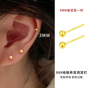 Pure Silver Golden round Head Earrings Womens New 2025 Luxury Elegant Ear Jewelry Allergy Free Non-Tarnishable Fashion Accessories