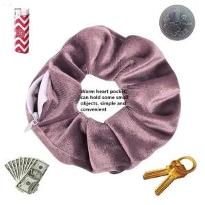 High Quality Soft Fabric Scrunchie with Hidden Pocket Anti-Theft Hair Tie Elastic Hair Band Women Girls