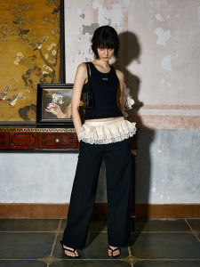 Avanehood Original ลูกไม้ Bloom ลายทาง กางเกงลำลอง Spliced Long กางเกงขายาว สําหรับผู้หญิง ทันสมัย พรางหุ่น กางเกงสูท