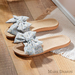 New 2025 Womens Linen Slip-On Slippers Indoor Outdoor Wearable Summer Fresh Style Korean Butterfly Knot Home Comfort Shoes