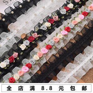 Ruy Băng Ren Ogeen Màu Đen Và Trắng Rộng 4cm Có Hạt Ngọc Trai Và Hoa Nổi Cho Vật Liệu May Vá Và Trang Trí Nhà Cửa