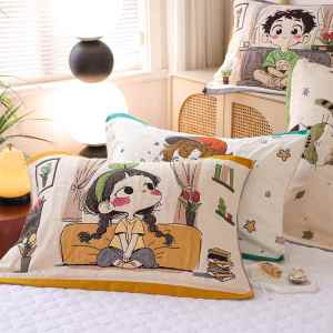 Thickened Pure Cotton Flannel Pillowcases Soft Cotton Bedding Single Person Pillow Covers Breathable All Seasons Cartoon Design