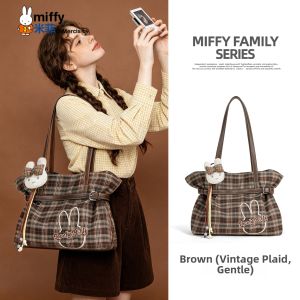 Miffy | Embroidered Vintage Plaid Tote Bag