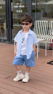 Set sơ mi 3CT Little Surfer cho bé trai áo sơ mi áo ba lỗ và quần short 11 tới 28kg BERNIE H1225B30