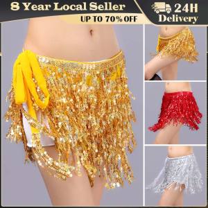 3-Layer Latin Dance Hula Short Skirt Dress Chiffon Belly Dance Waist Chain Sequins Multicolor Tassel Hip Scarf Carnival Party Sequin Belts Women Belly Dance Skirt Performance Costume Indian Practice Hip Skirts Long Tassel Bohemian Chain Clubwear Party