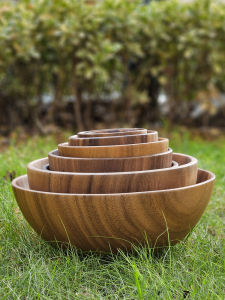 Large Wooden Bowl Walnut Whole Wood Fruit Salad Bowl Retro Storage Bowl round Shape Dining Utensils for Home And Restaurant