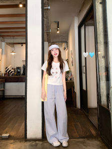 YANGRUOYU Spring Comfortable Loose Short Sleeve round Neck Printed T-Shirt Women Casual Top Color Block Early Spring