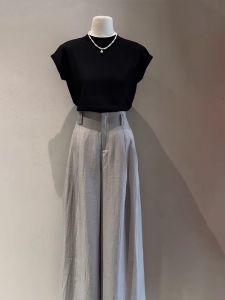 DANTING | Elegant and Graceful Black T-Shirt Wide Leg Pants Set
