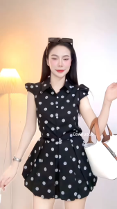 LASA กระโปรงยาวปานกลางลายจุดสาวฮอต สีดำสีขาวสองสี กระโปรงร่มทรง A  กระโปรงสั้นทรงดอกตูมสาวฮอต ป้องกันโป๊ ซับในสองชั้น เนื้อผ้าคุณภาพสูง S-XL