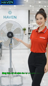 Quạt điện cây công nghiệp Haven công suất lớn 130W luồng gió mạnh mẽ dùng cho phòng 100m2 100% lõi đồng bảo hành 3 năm