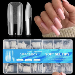Medium 420- 600pcs Almond Nail Tips Almond X Gel Nail Tips Clear Fake Nails Full Cover Acrylic Nails Tips for Extension Nail
