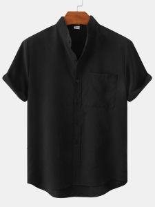 Màu Trơn Nam Áo Thun Nữ Tay Ngắn Nguyên Chất Cổ Chữ U Cổ Đứng Dày Lót Lông Cừu Chống Bám Bẩn Thêu 3d Hiệu Ứng