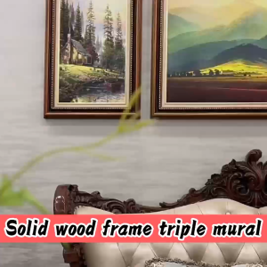 Triple-panel wooden frame art mural vintage style home aesthetic wall hanging home decoration wall art