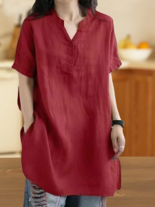 QIAOXIZI | Loose Fit Plus Size Summer Cotton Short Sleeve Shirt