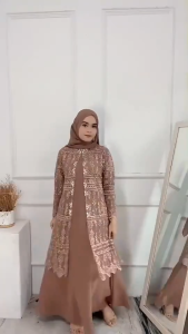 Gamis Set Outer Brokat Yasmin Dres Ceruty Babydoll Mix Brukat: Aplikasi Payet Mewah Elegan