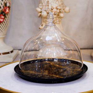 Tempat Bolu Queen Rose Keramik Marble Hitam Gold Emas Import Prasmanan mewah alat penyaji makanan