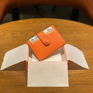 New 2025 Genuine Leather Short Compact Ultra-Thin Credit Card Holder Womens Foldable Buckle Multi-Card Slot Card Case