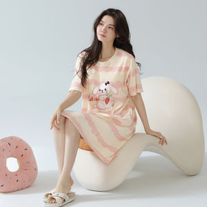 MiiOW | MiiOW Cat Person Sleep Dress Ladies Summer Thin Cartoon Cute Pyjamas Pure Cotton 100% Short Sleeve Home Clothes Outwear