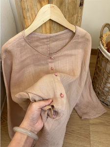 Linen Sun Protection Shirt Womens Loose Long Sleeve Summer New Style Vintage Zen Spirit Versatile Casual Comfortable Top