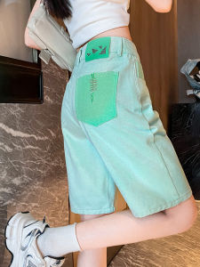 Womens Denim Shorts Spring Summer Thin Loose Slimming Design Five-Quarter Straight Leg Jeans Casual High Waist Zipper Closure