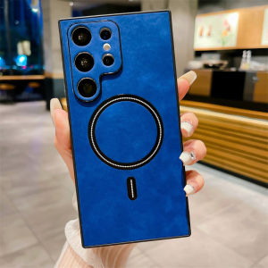 Wireless Charge Leather for Samsung Galaxy S25 S24 S23 S22 S21 Ultra Plus Case Soft Magnet MagSafe Allround Camera Cover Shell