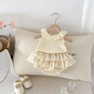 Korean style baby summer backless sleeveless ruffled collar top and girl set princess double-layer romper dress and pants