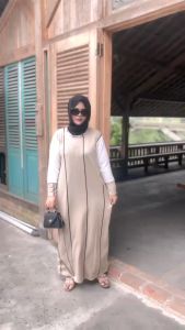 FX - Gamis Salur Leona Kombinasi Lengan Putih Lengan Panjang Bahan Osaka Print Borneo