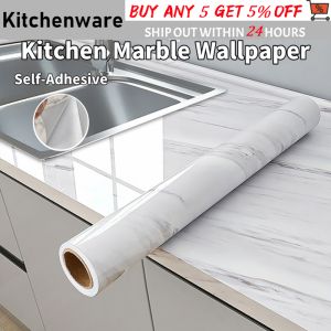 Marble Wallpaper Waterproof Oil-Proof Wall Stickers PVC Self Adhesive Kitchen Wallpaper Desktop Sticker