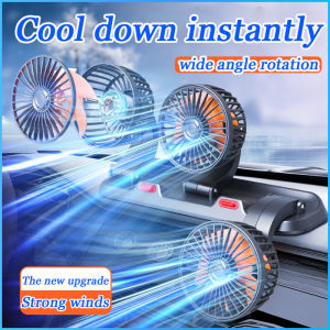 [🇵🇭 Stock&COD] Car Fan Heavy Duty 12V 360° Rotatable Car Electric Fan 24V Truck USB Rechargeable Fan 3 Speed Double Headed Fan For Car Truck Vehicles Boats