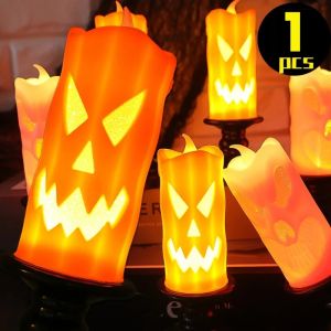 1PCS Halloween Pumpkin Candle Light LED Battery Powered Electronic Flameless Candlestick for Halloween Party Home Decor Lamp