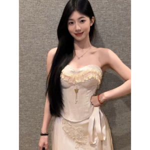 CHANGTONG | Stylish Fishbone Bustier Top Skirt Set