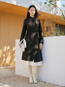 Winter Wool-Cashmere Blend Double-Face Coat Button Diagonal Placket