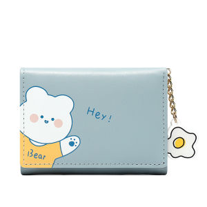 กระเป๋าสตางค์สั้นพับสามสไตล์เกาหลีน่ารักสำหรับผู้หญิง กระเป๋าใส่บัตรขนาดเล็ก กระเป๋าใส่เงินแบบพับได้ กระเป๋าสตางค์หนัง PU สำหรับเยาวชน