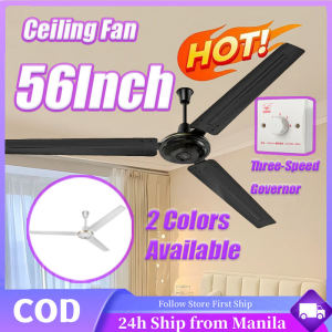 56 Inch Ceiling Fan Heavy Duty Household Industrial Ceiling Fan With 3 Metal Blades Strong Electric Ceiling Fan 3 Speed Adjustable Mute Large Wind Wall Fan For Living Room Warehouse Restaurant Energy Saving