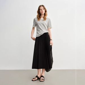 DUSHU | Plus Size High Waist Pleated A-line Skirt