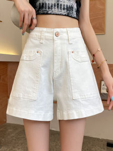 High-Waist Denim Shorts for Women Summer Thin Section Pear-Shaped Body Contour Hip Covering Slimming Loose Style in Light Color