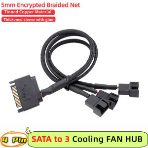 SATA Fan Cooling Adapter 15Pin SATA to 4Pin 1/2/3/4/5 Port Fan Splitter Sata to 12V PC FAN Power Cord 27cm Black Sleeved FAN HUB