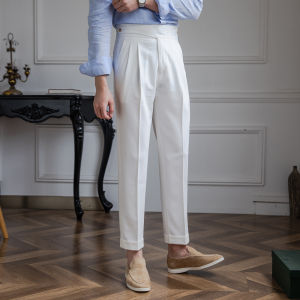 Mr. Lusan Work Clothing Shen Suit Easiest for Match Summer Cool Casual Suit Pants Italian Style High Waist Straight Trousers Retro Trendy Men