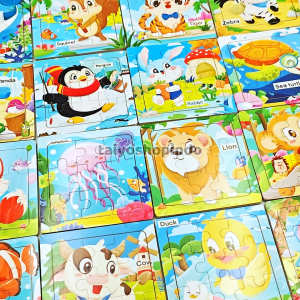 TAIYO Puzzle Kayu 11cm 9pcs Karakter Hewan Animal Dino Transport Wooden Jigsaw Edukasi Mainan Anak