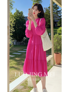 Elegant Pink Dress Spring New Style Womens High Waist A-Line Skirt Unique Beautiful Holiday Long Dress for Fashionable Ladies