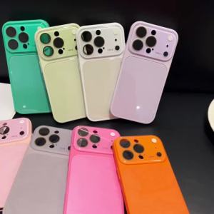 Candy Color Tempered Glass Soft Bumper Phone Case for iPhone 17 16 15 14 13 12 Pro Max Camera Large Window Shockproof Back Cover