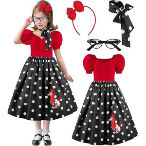 สาวปาร์ตี้เดรสฤดูร้อนชุดพุดเดิ้ลพิมพ์ Polka Dot Vintage ชุดผ้าพันคอชุดสาวสบายๆฤดูร้อนชุดวันเกิด