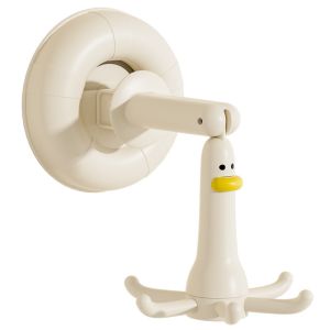 No-Drill Suction Cup Hook Cute Duck Design 360° Rotating Organizer Hook For Bathroom Wardrobe Hook for Hats Bags Towels Home Dec